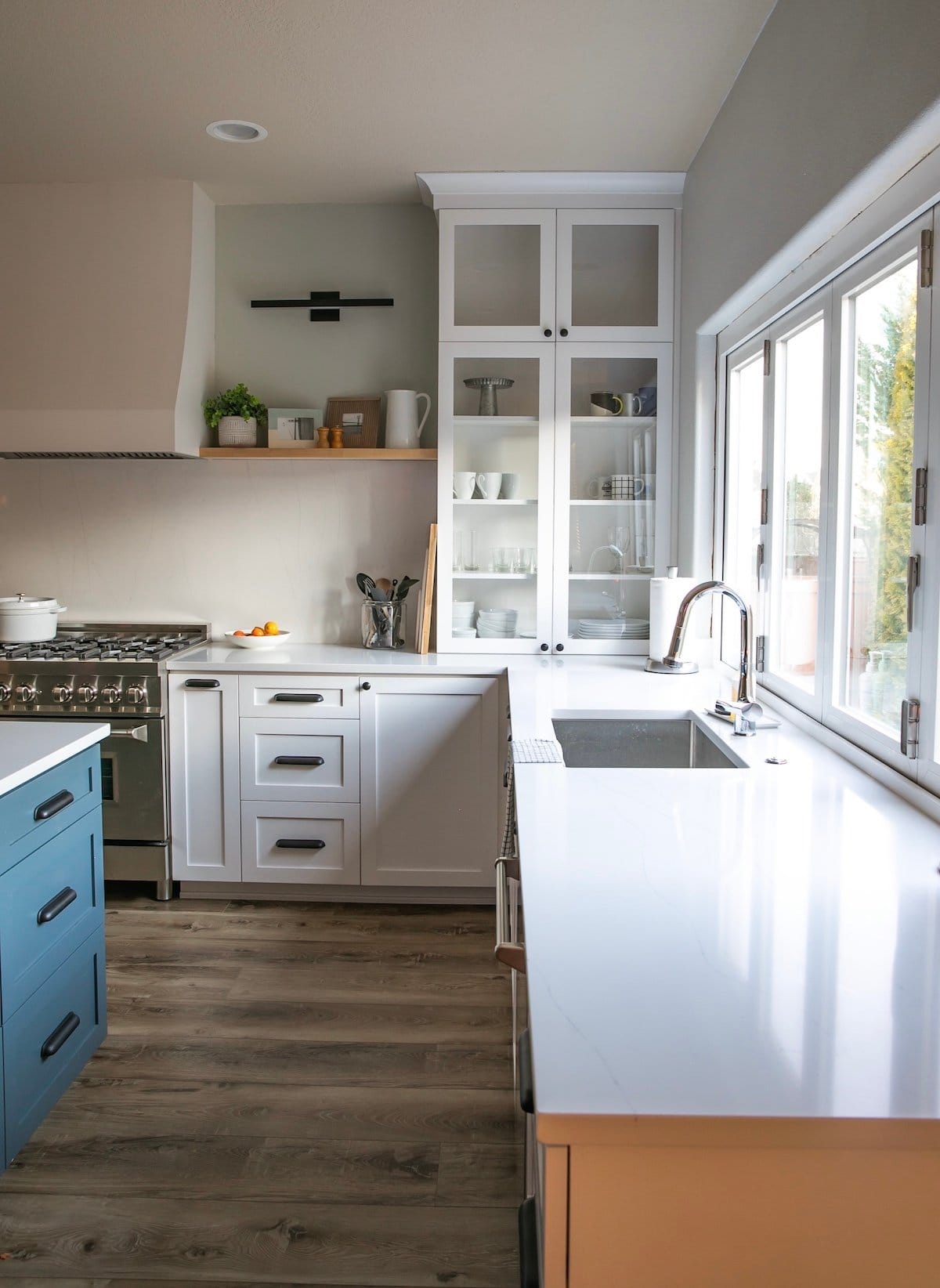 remodeled kitchen with sliding windows