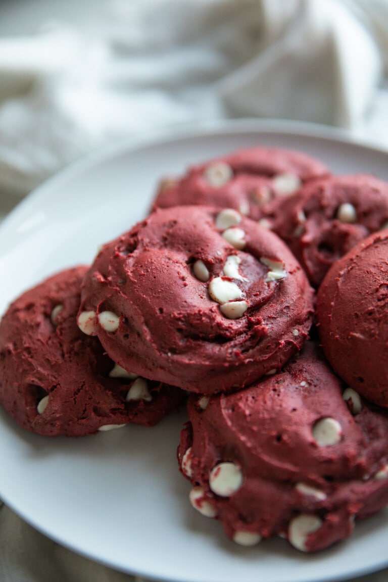 plate of red velvet cookies