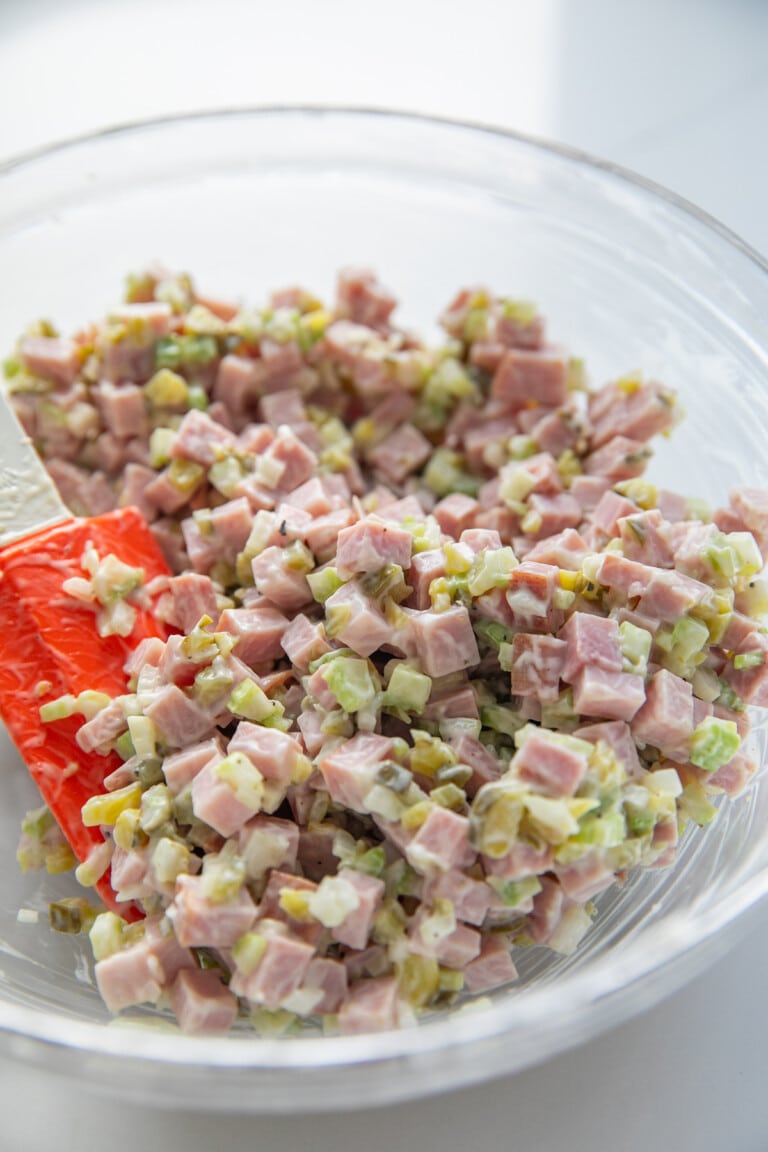 ham salad in large mixing bowl