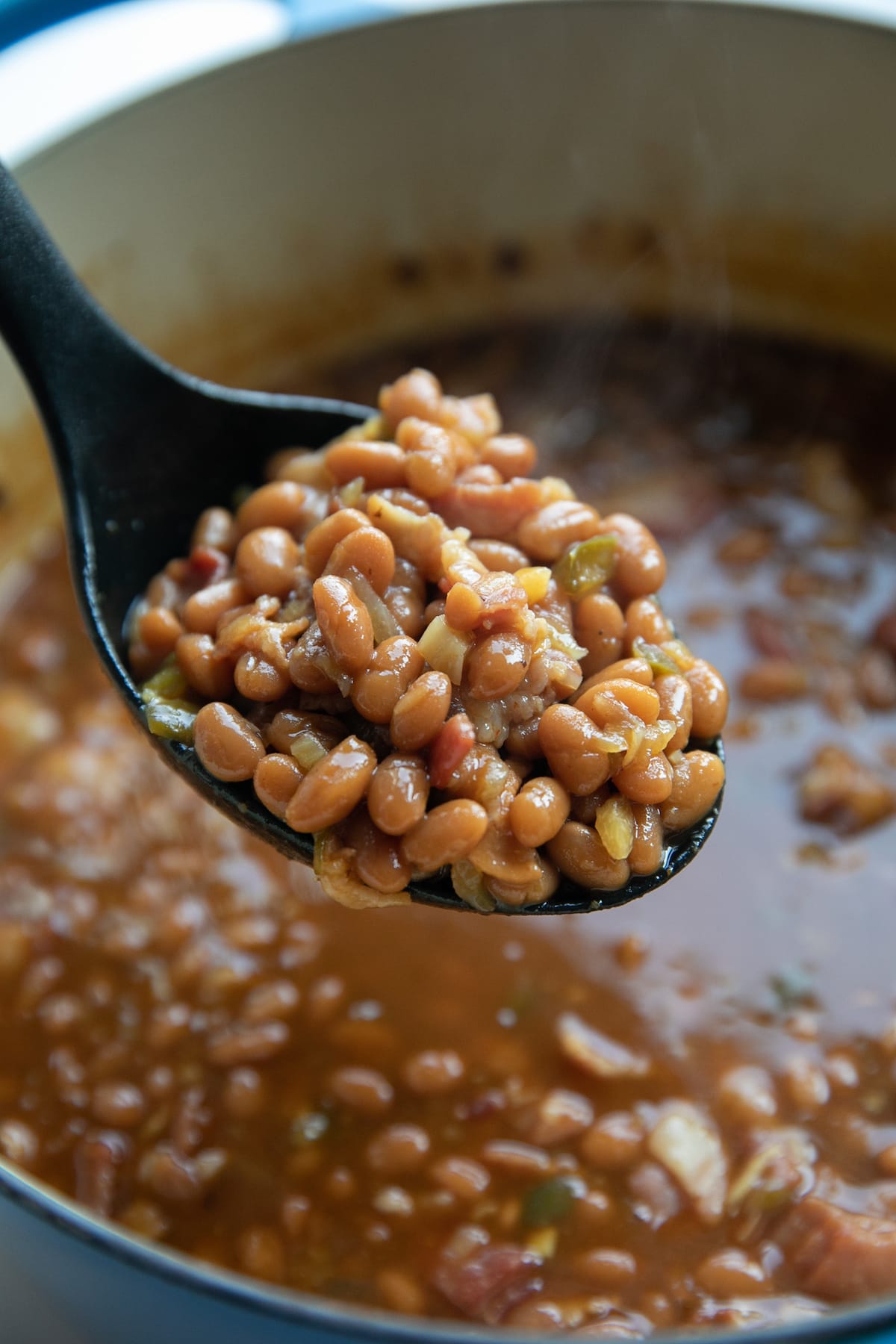 spoon of homemade baked beans