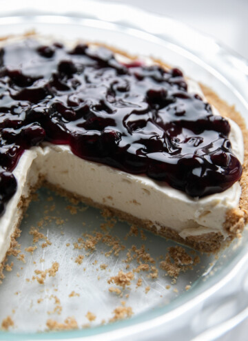 slice missing from no bake blueberry cheesecake