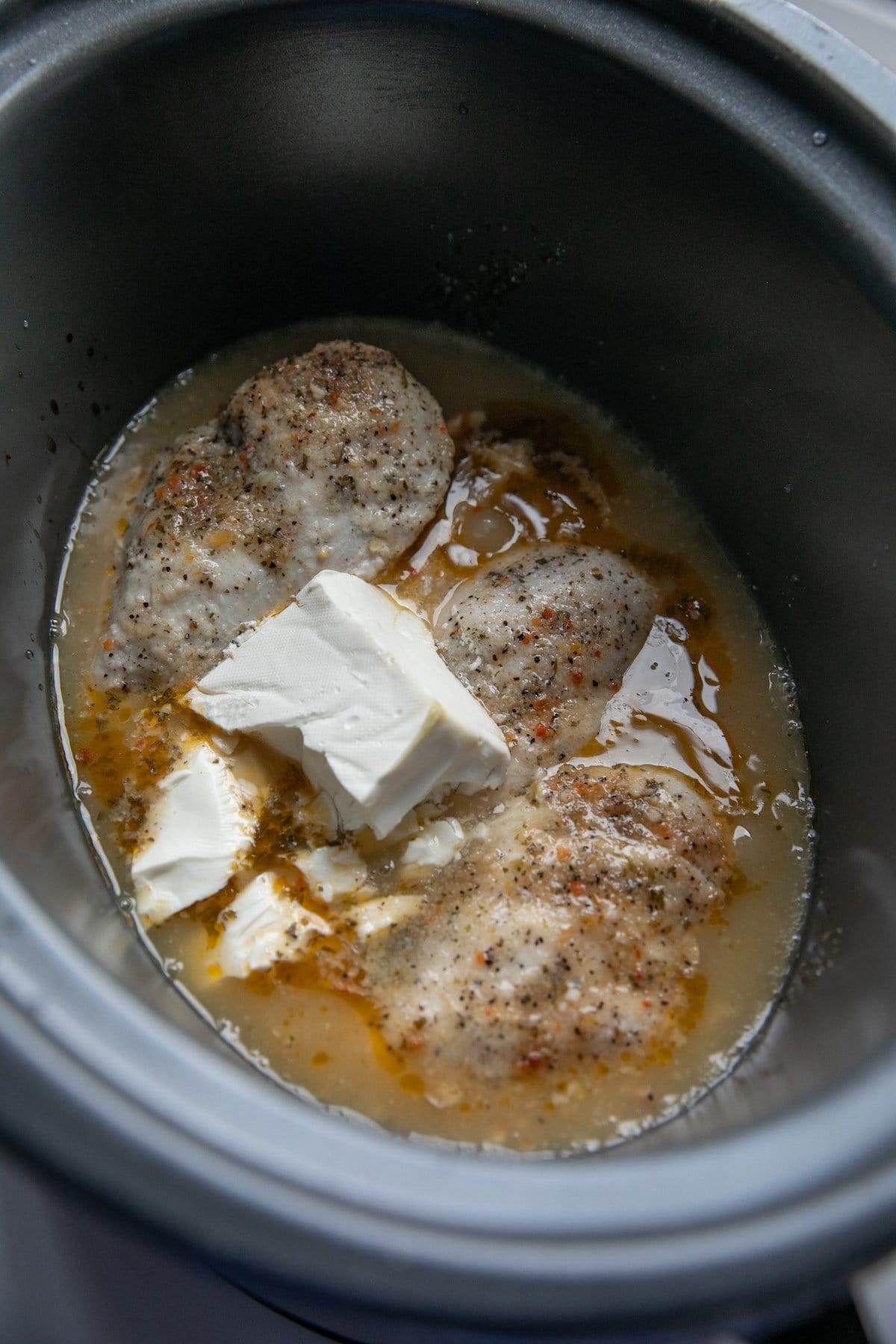 cooked chicken in crockpot