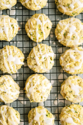 glazed lemon-zucchini-cookies on cooling rack