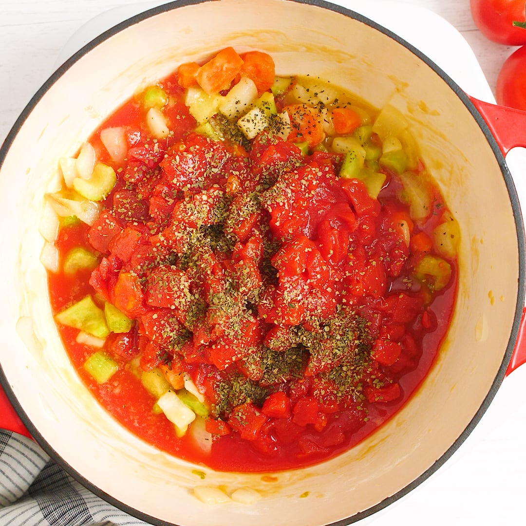 Tomato Bisque veggies in pot