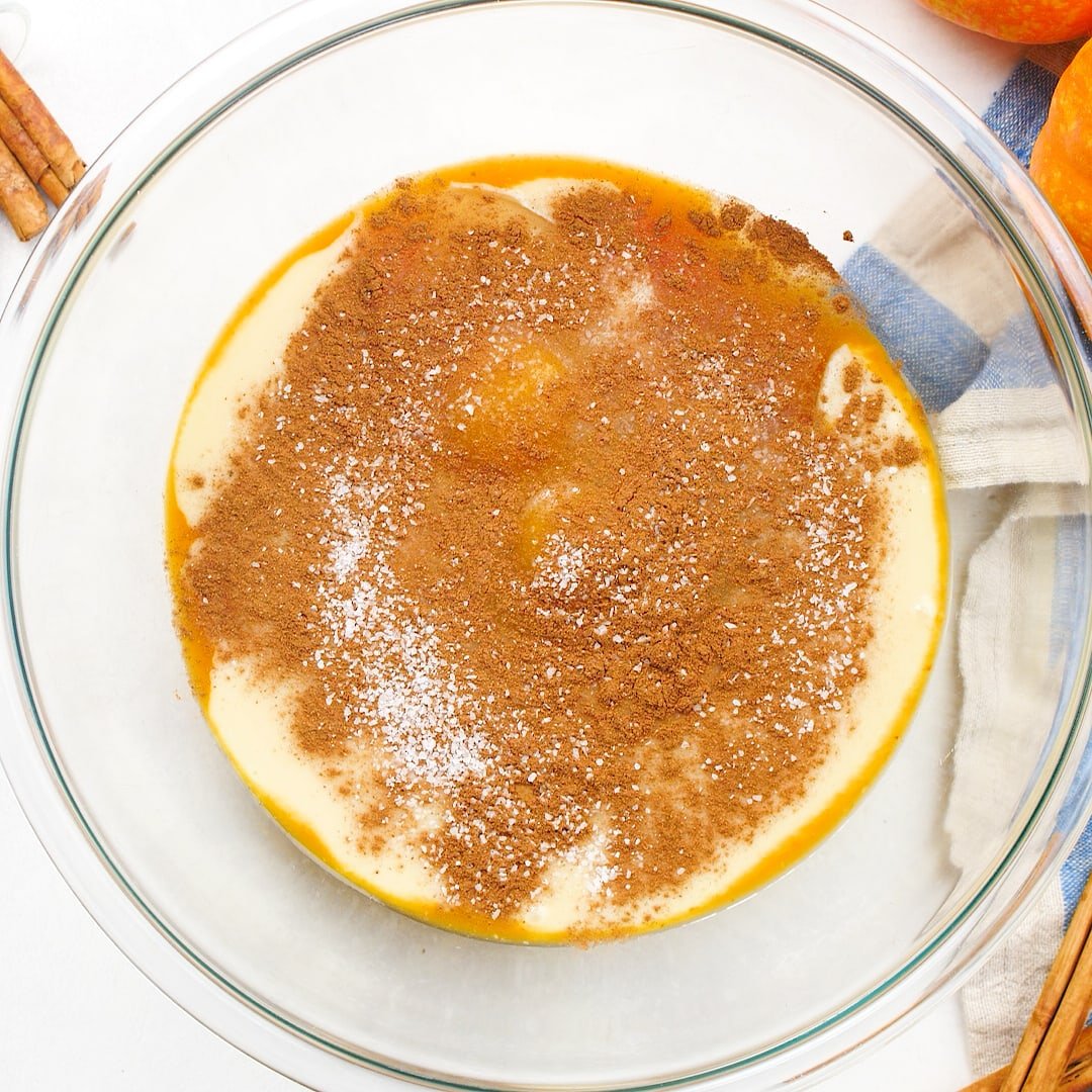 pumpkin pie ingredients in bowl