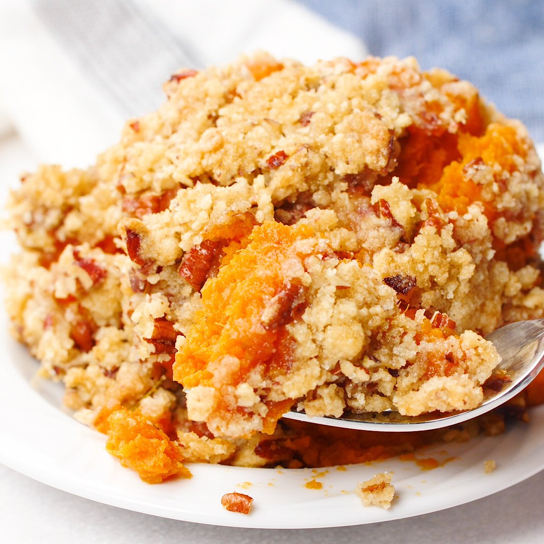 scooped out sweet potato casserole