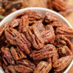candied pecans in bowl