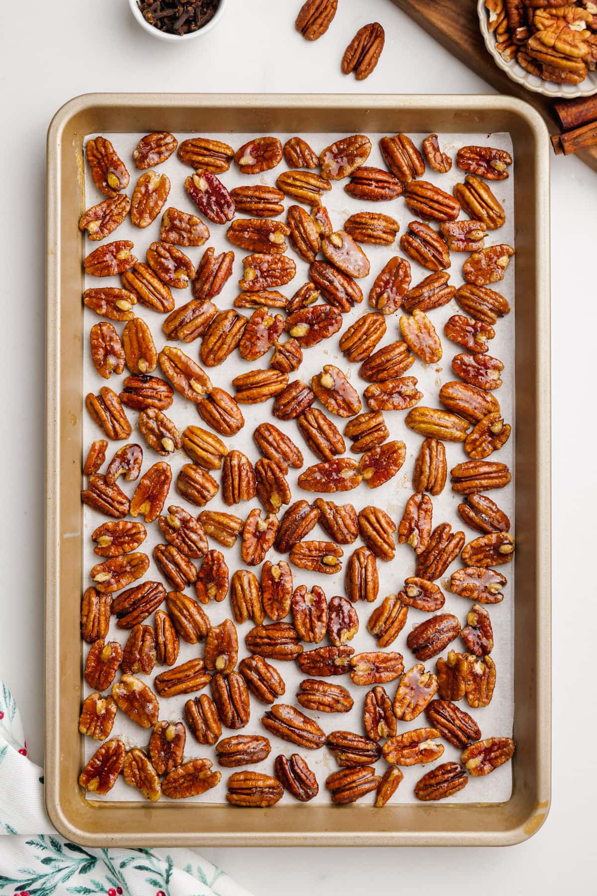 candied-pecans-on baking sheet