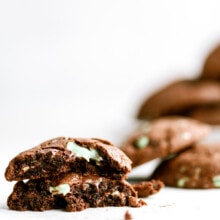 chocolate-mint-cookies with bites taken out