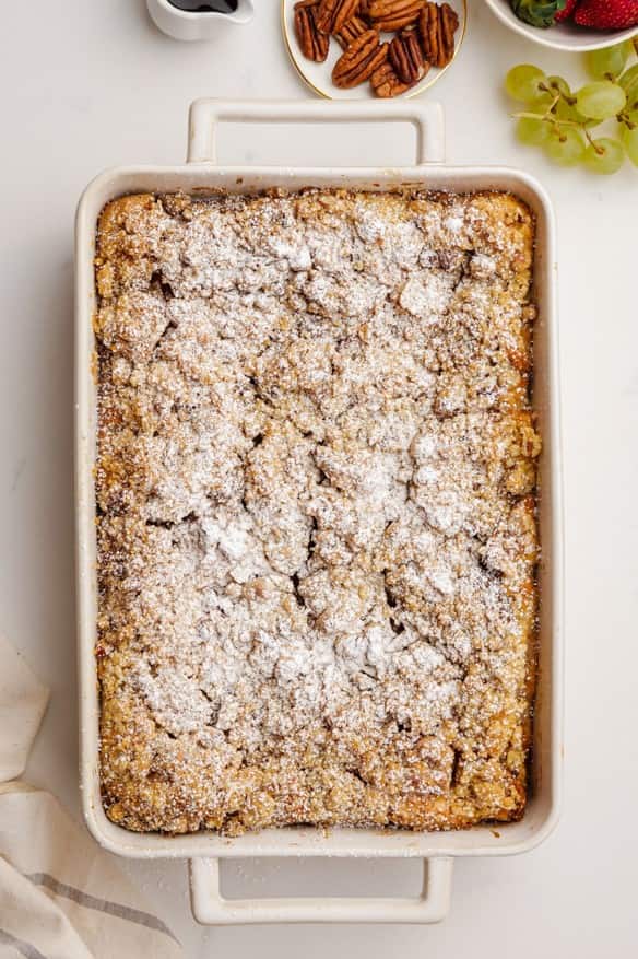 french toast casserole in a baking pan