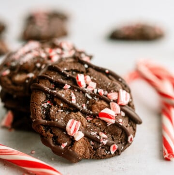 triple-chocolate-candy-cane-cookies with candy canes