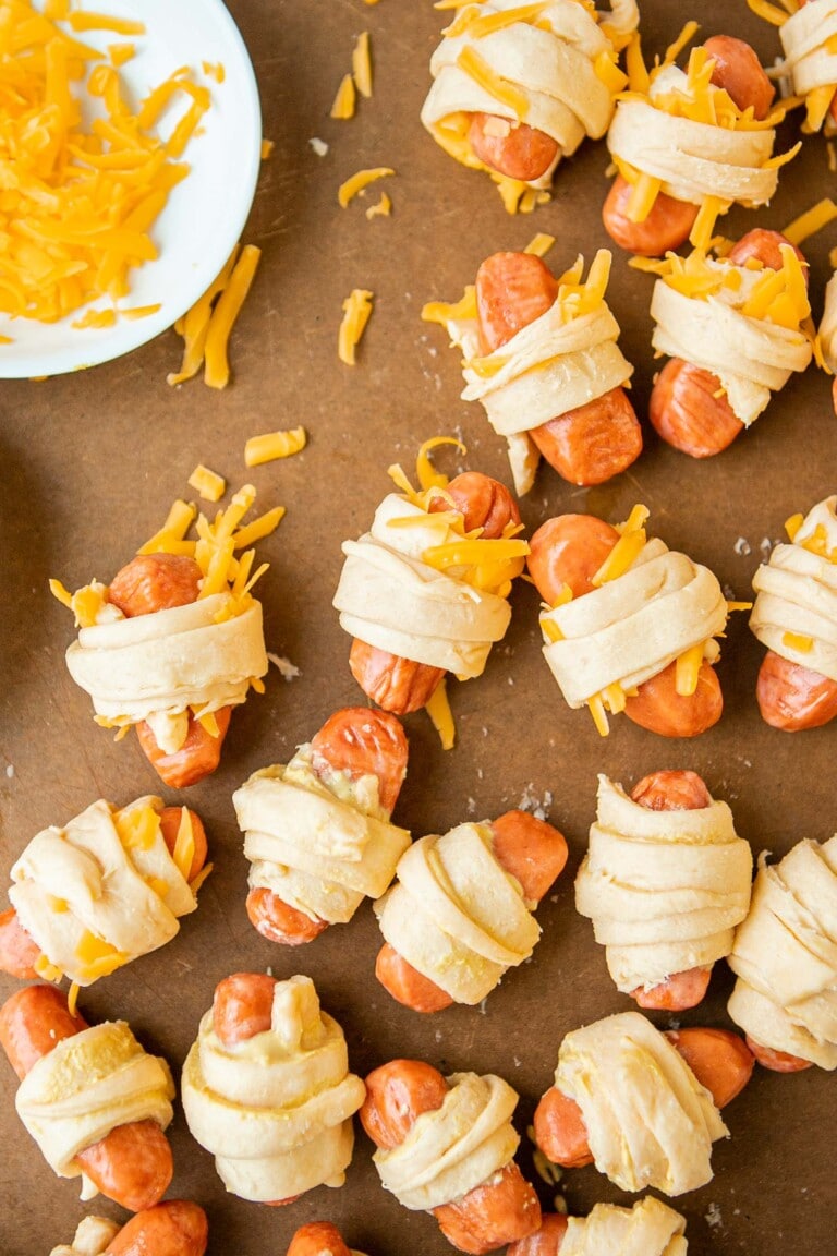 unbaked pigs in a blanket with cheese