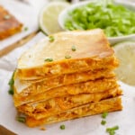 stacked chicken quesadilla triangles
