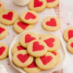 valentine's cookies loaded on a plate