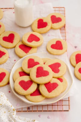 valentine's cookies loaded on a plate