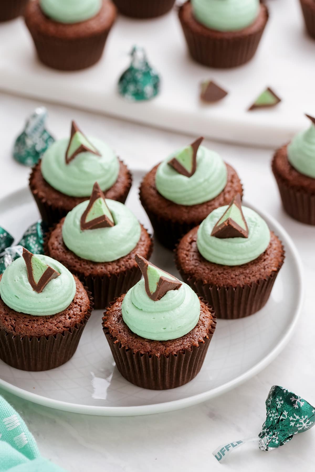 mint brownie bites styled on a plate