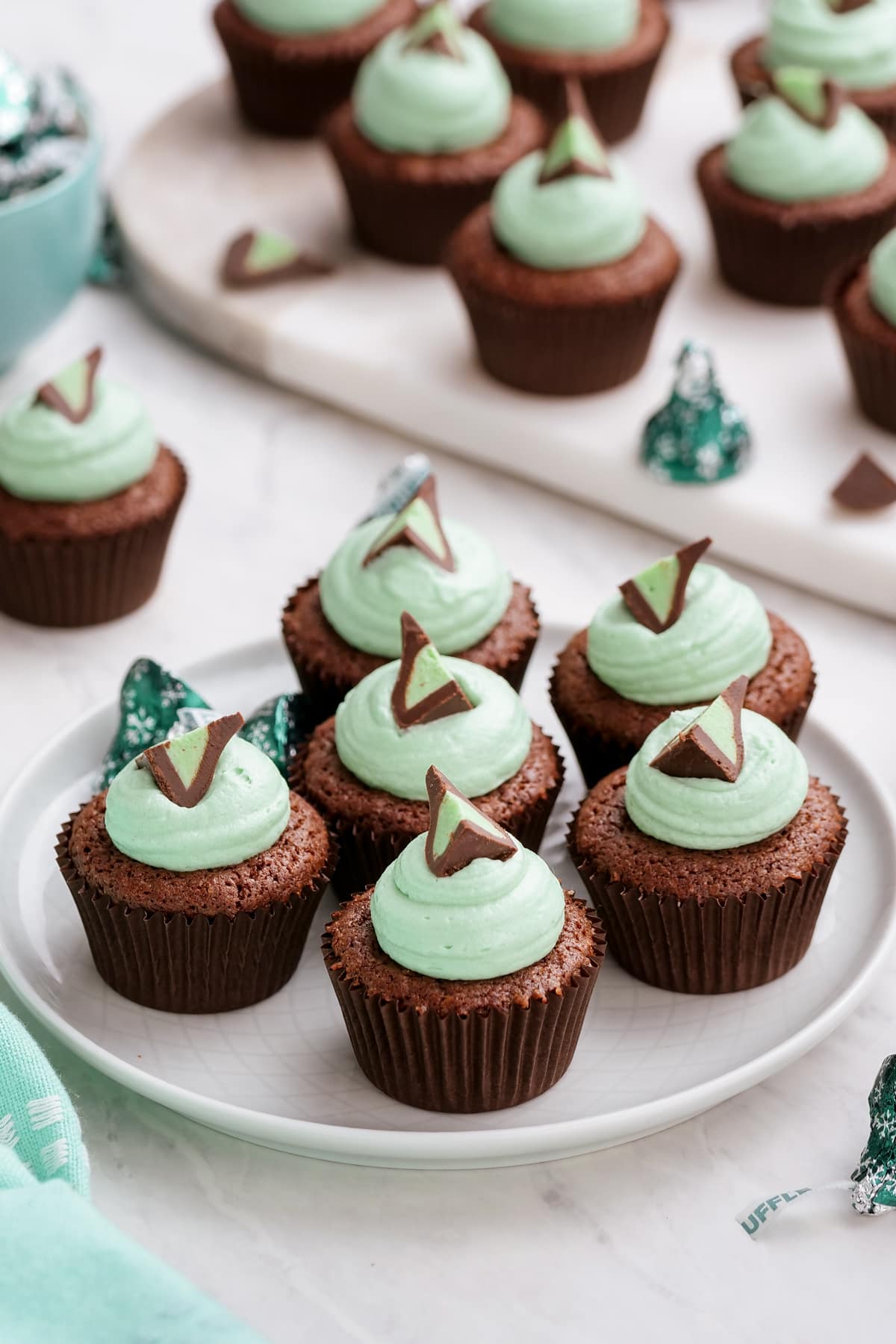 mint brownie bites on a plate