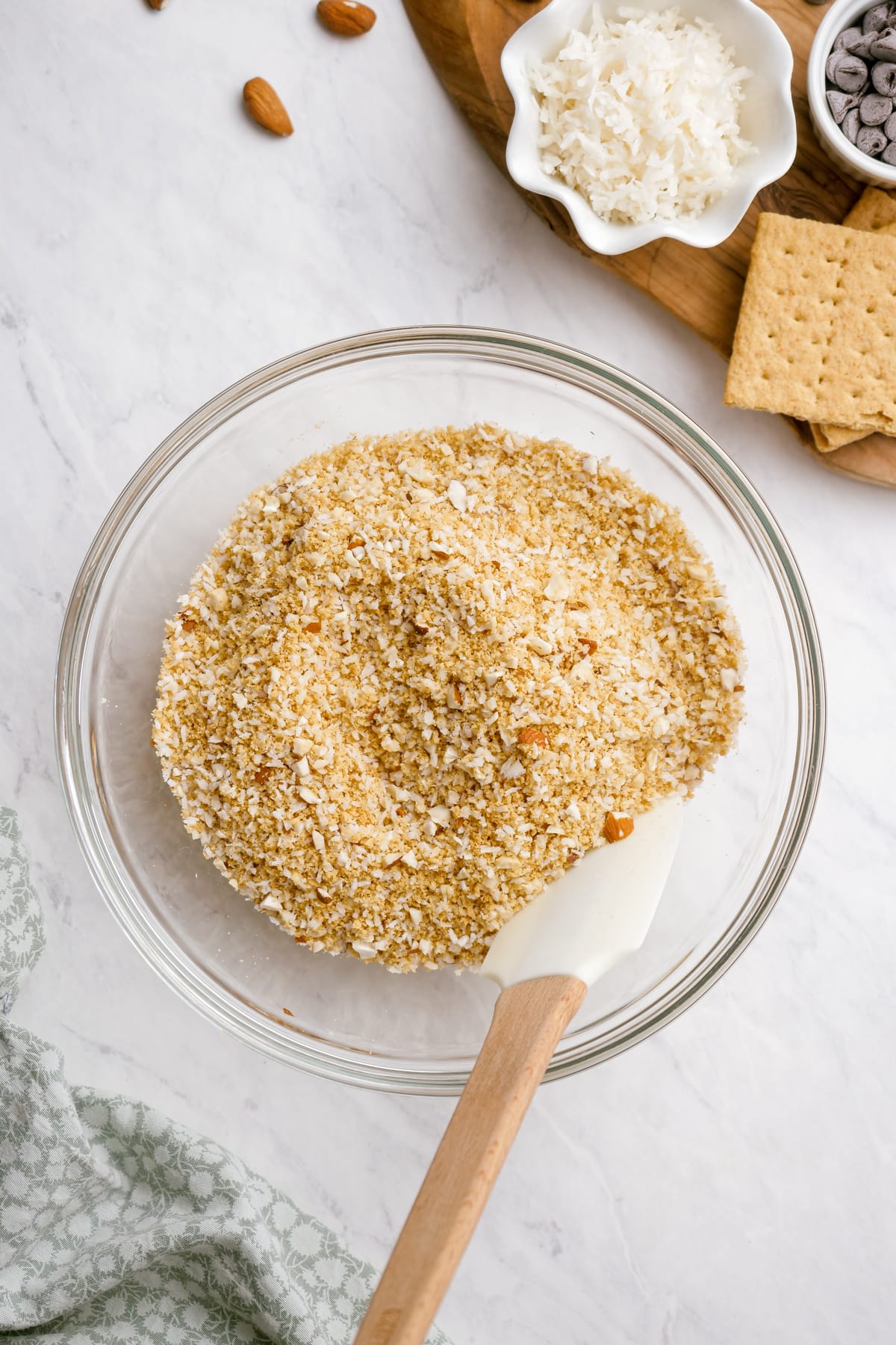 crushed graham crackers in a glass bowl