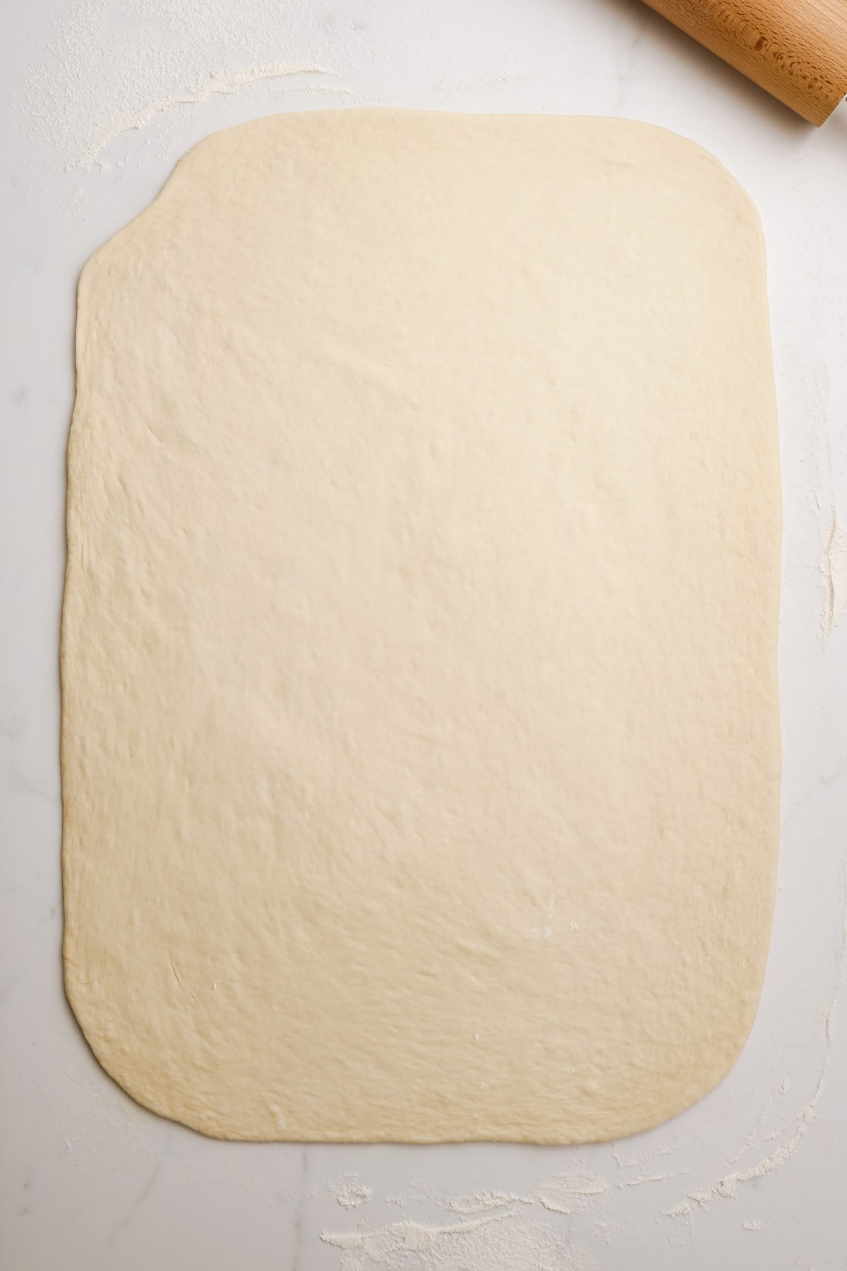 dough rolled into a rectangle.