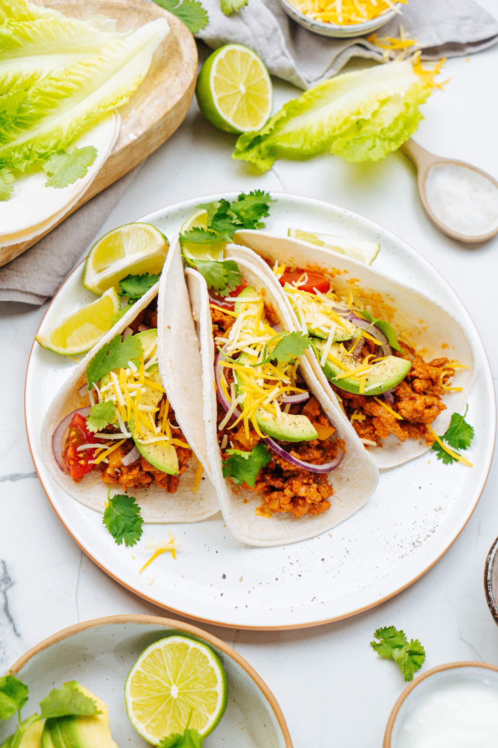 taco meat made into tacos on tablescape