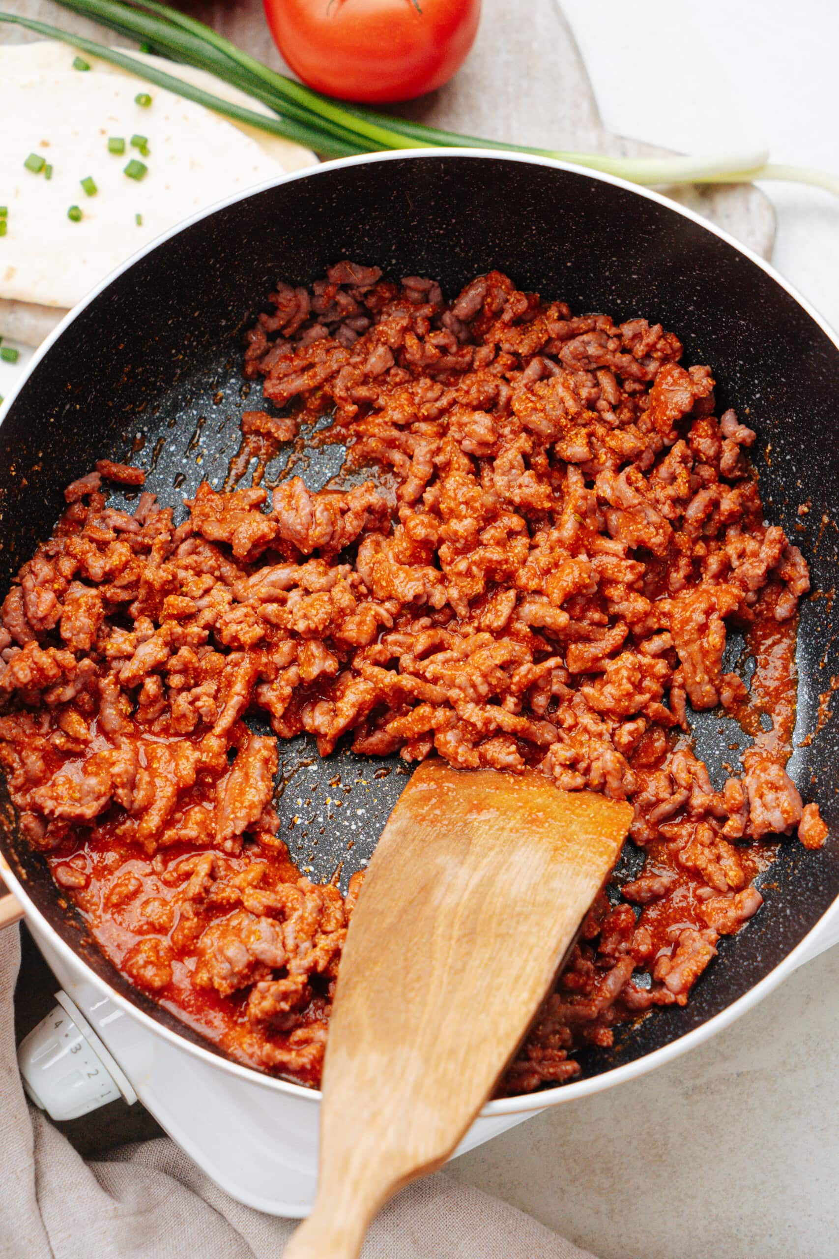 taco meat mixture in a skillet