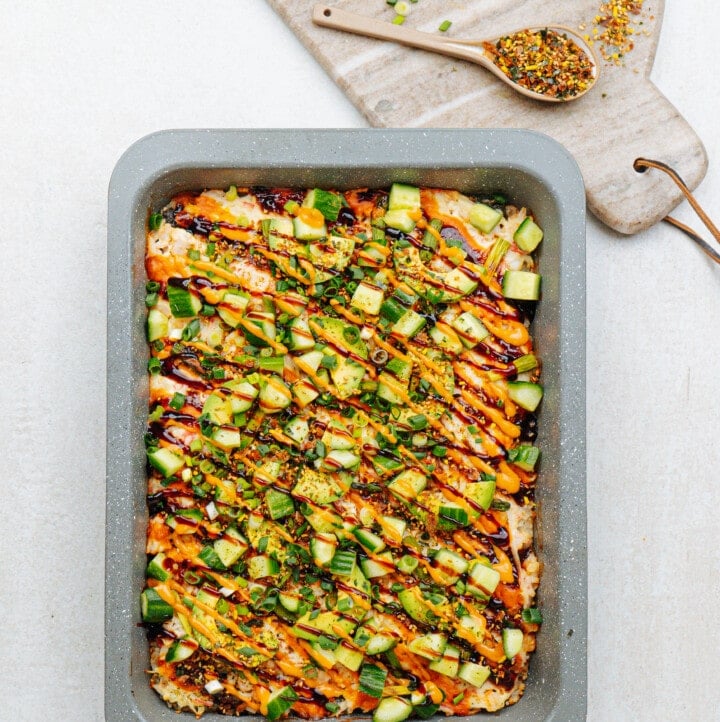 sushi bake in a baking dish