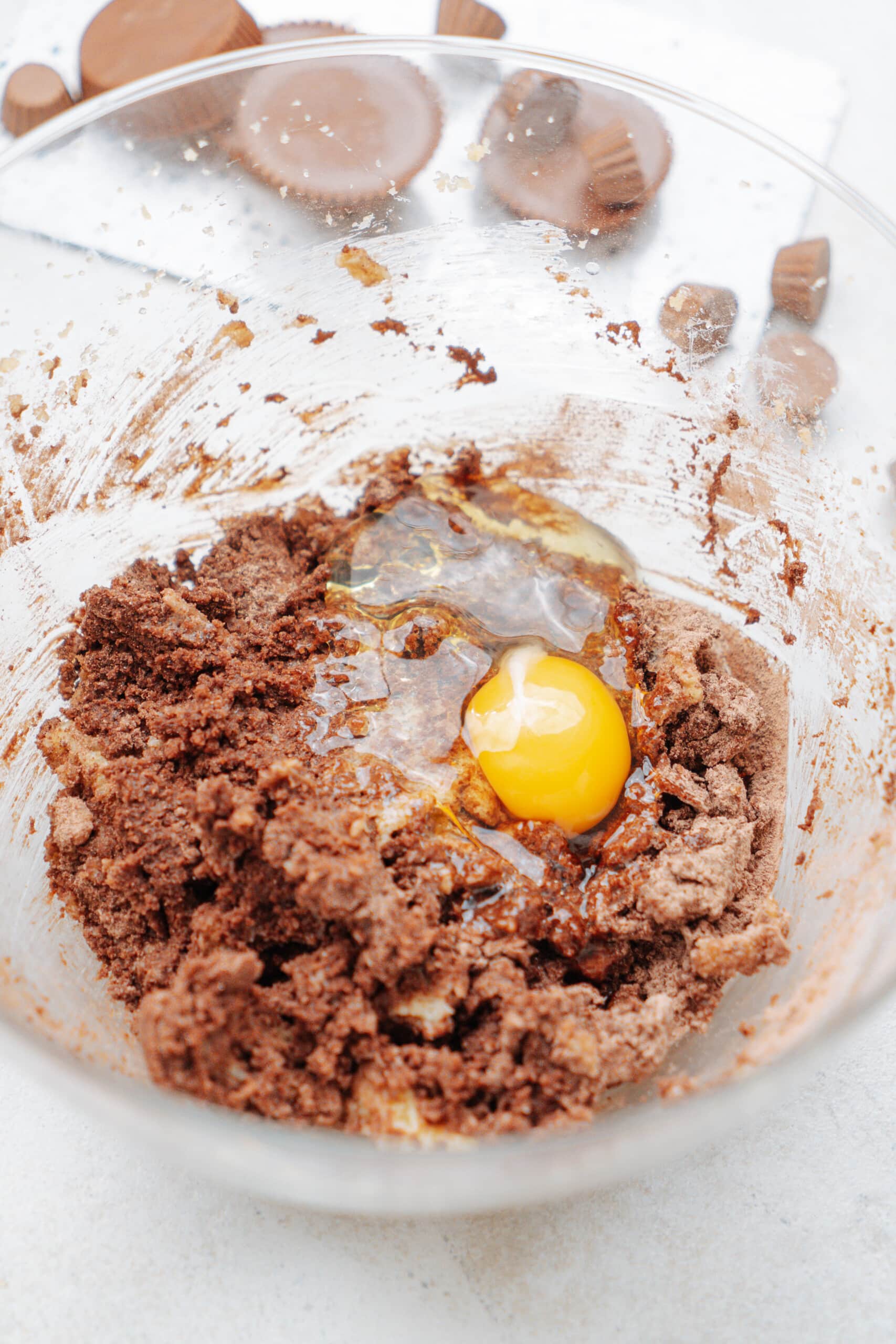 egg added to cookie dough mixture 