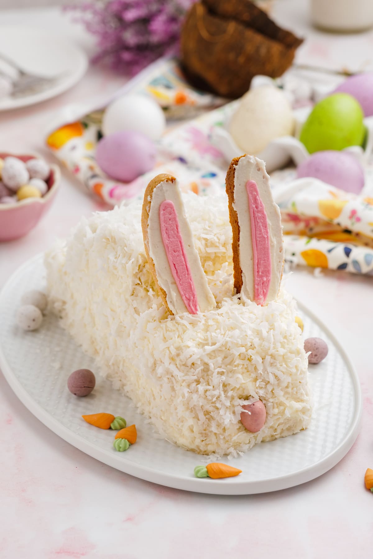 Easter bunny cake on a plate