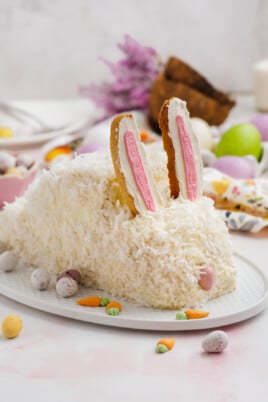 easter bunny cake on a platter