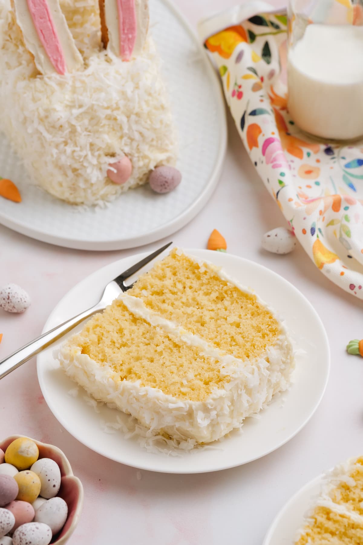 sliced ​​piece of easter bunny cake