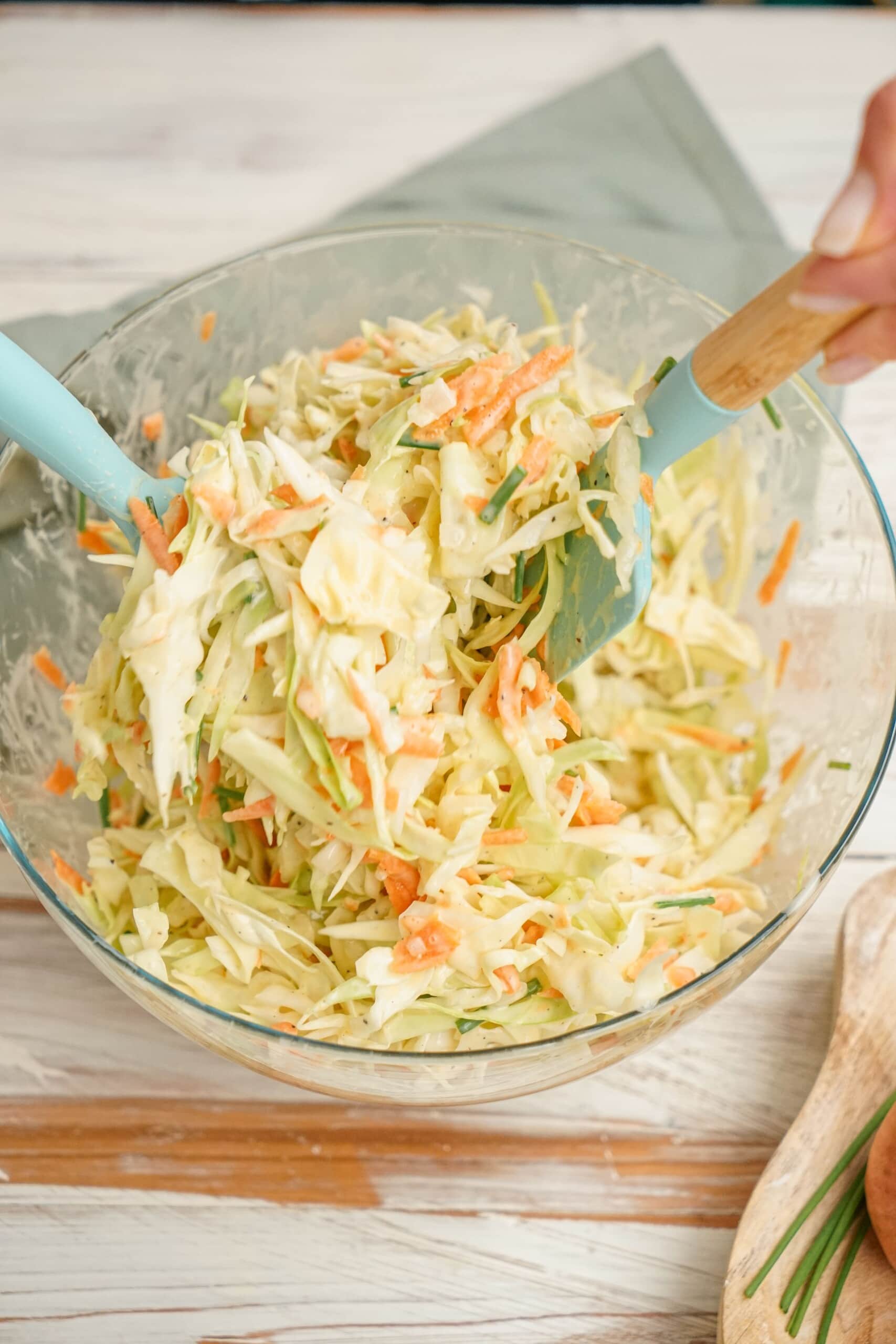 coleslaw tossed in a bowl
