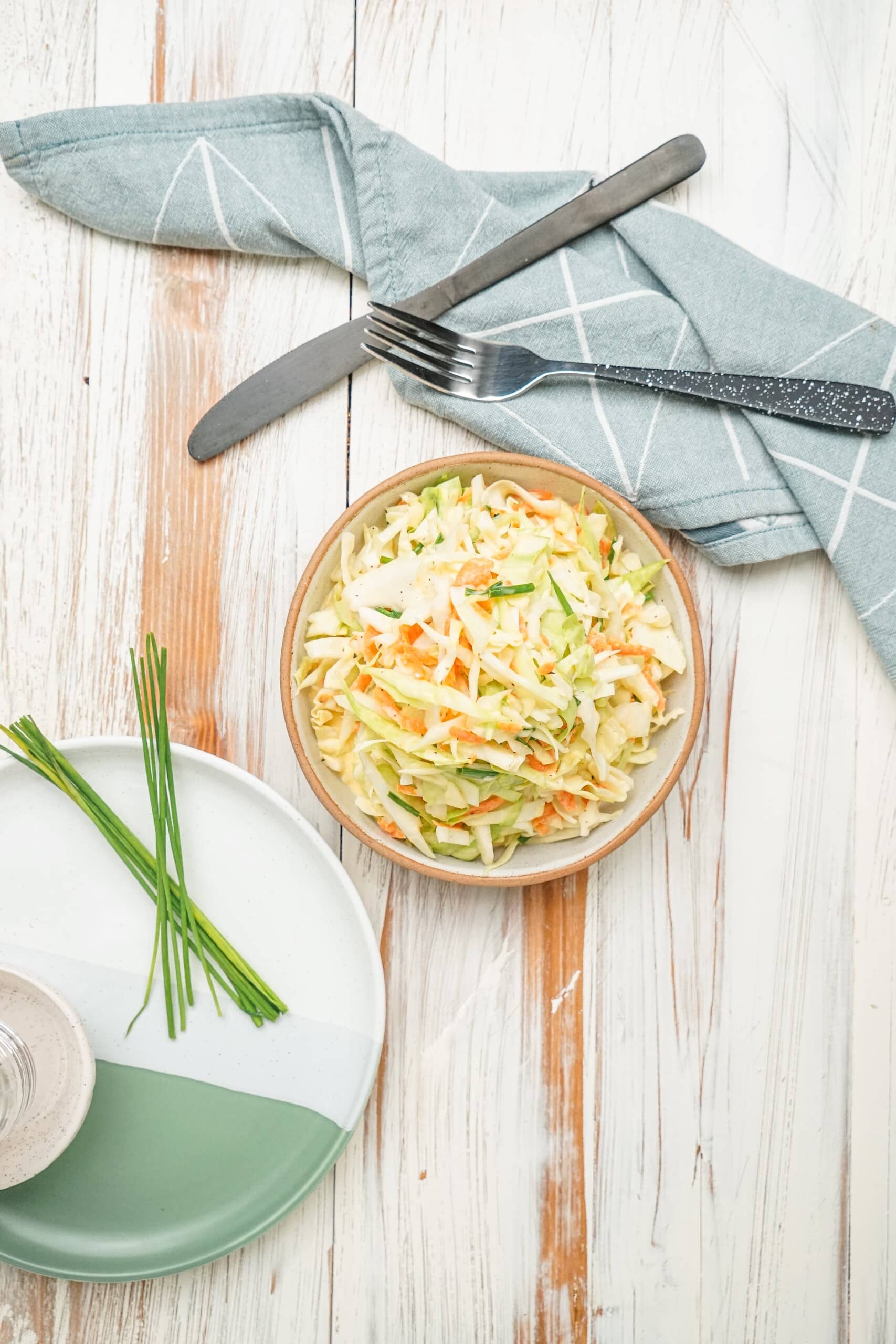 coleslaw in a bowl and tablescape