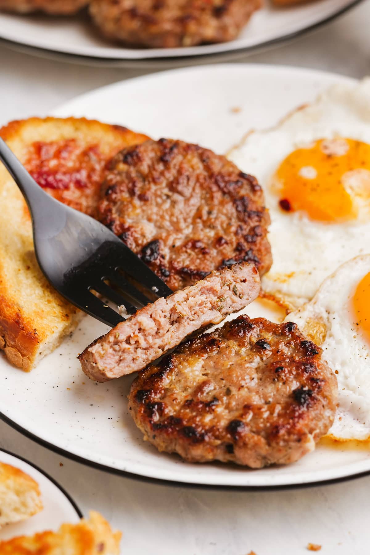 homemade breakfast sausage on a fork