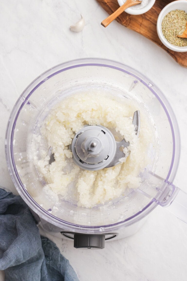 diced onions in food processor bowl