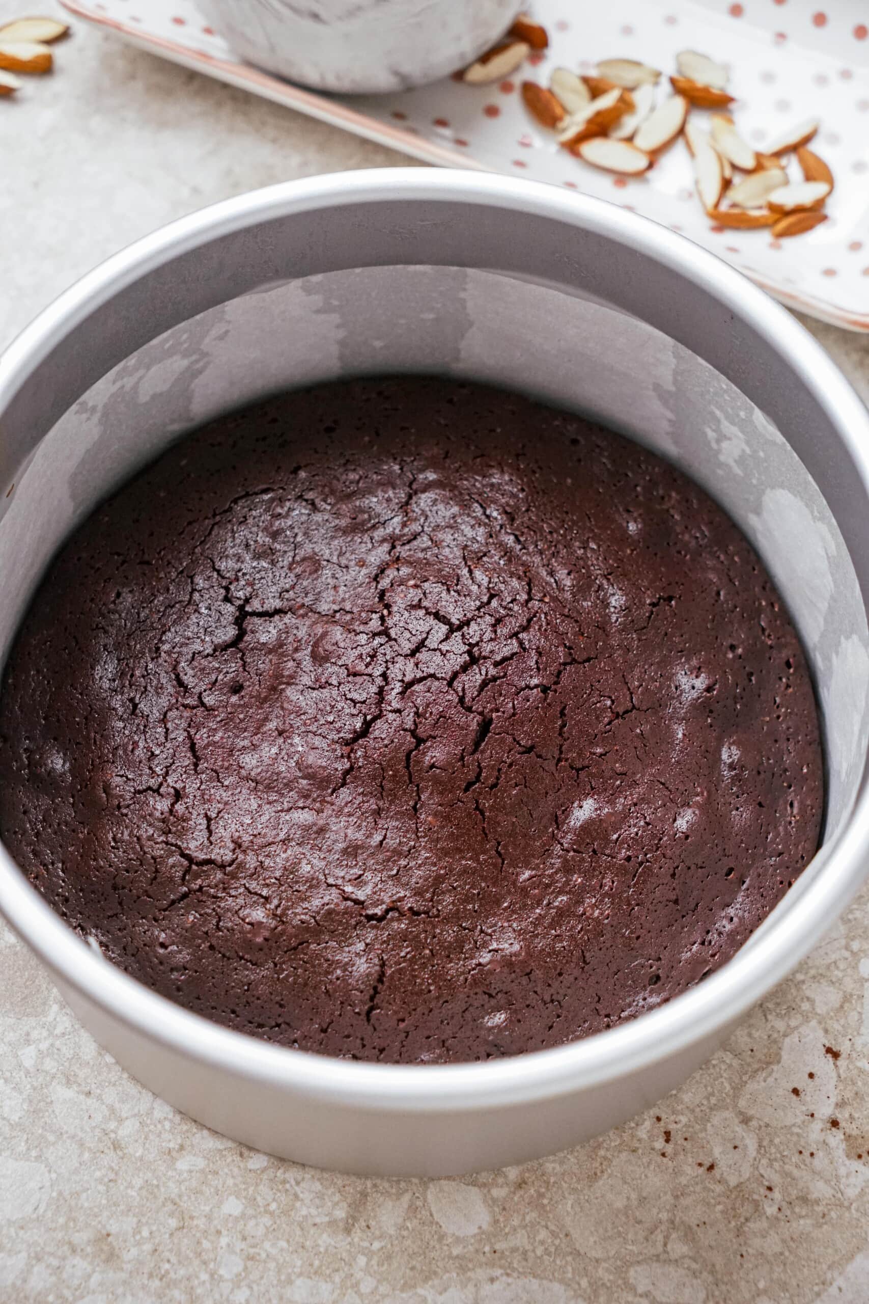 baked chocolate cake in cake pan