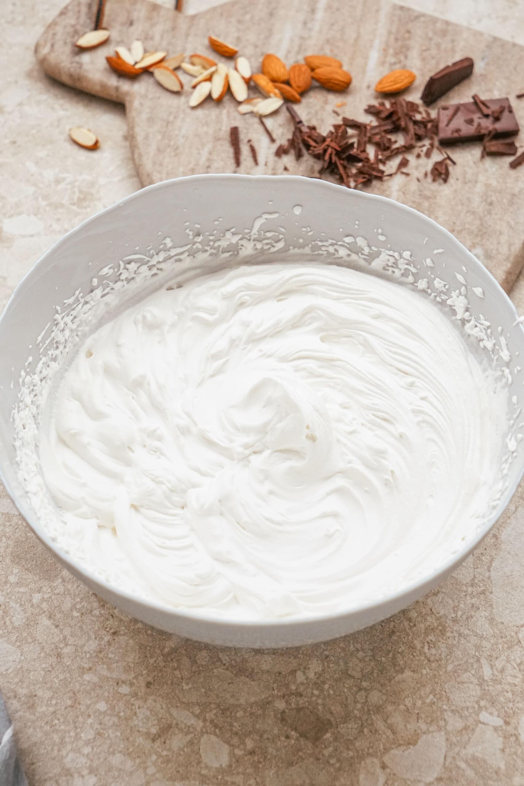 whipped cream in a mixing bowl