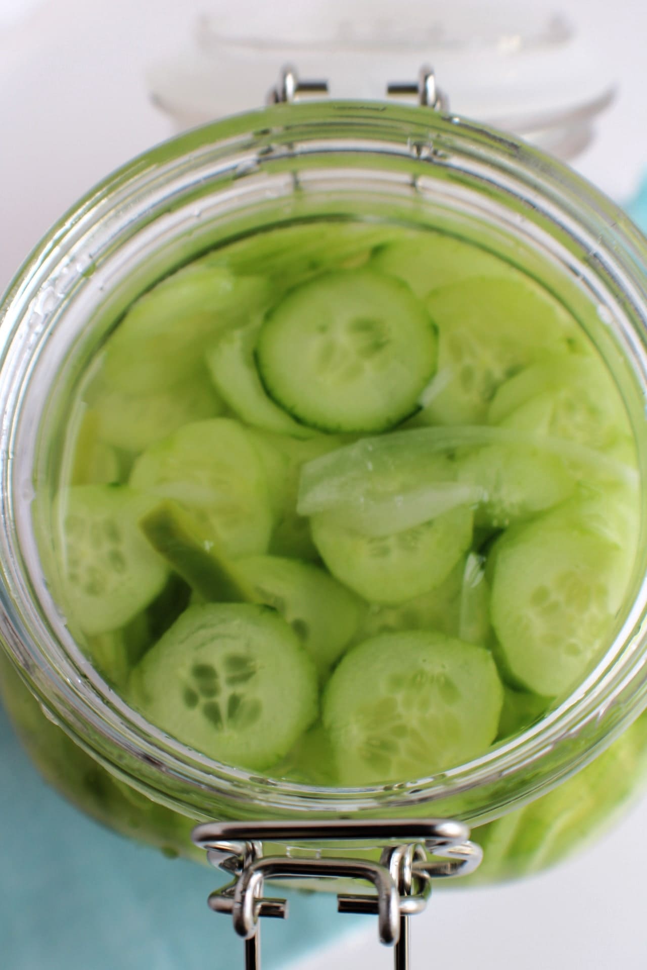 top view of Cucumber Salad in jar