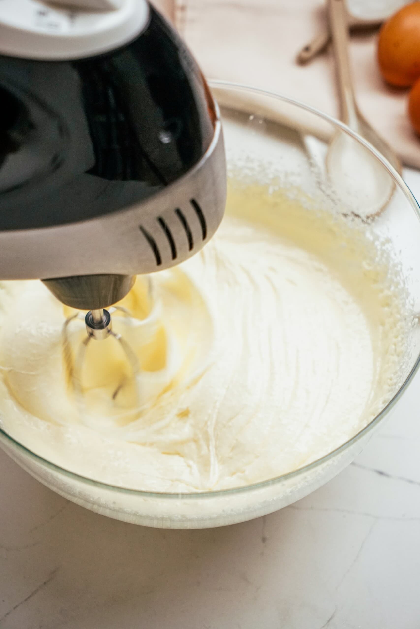 mixing cake batter with electric mixer