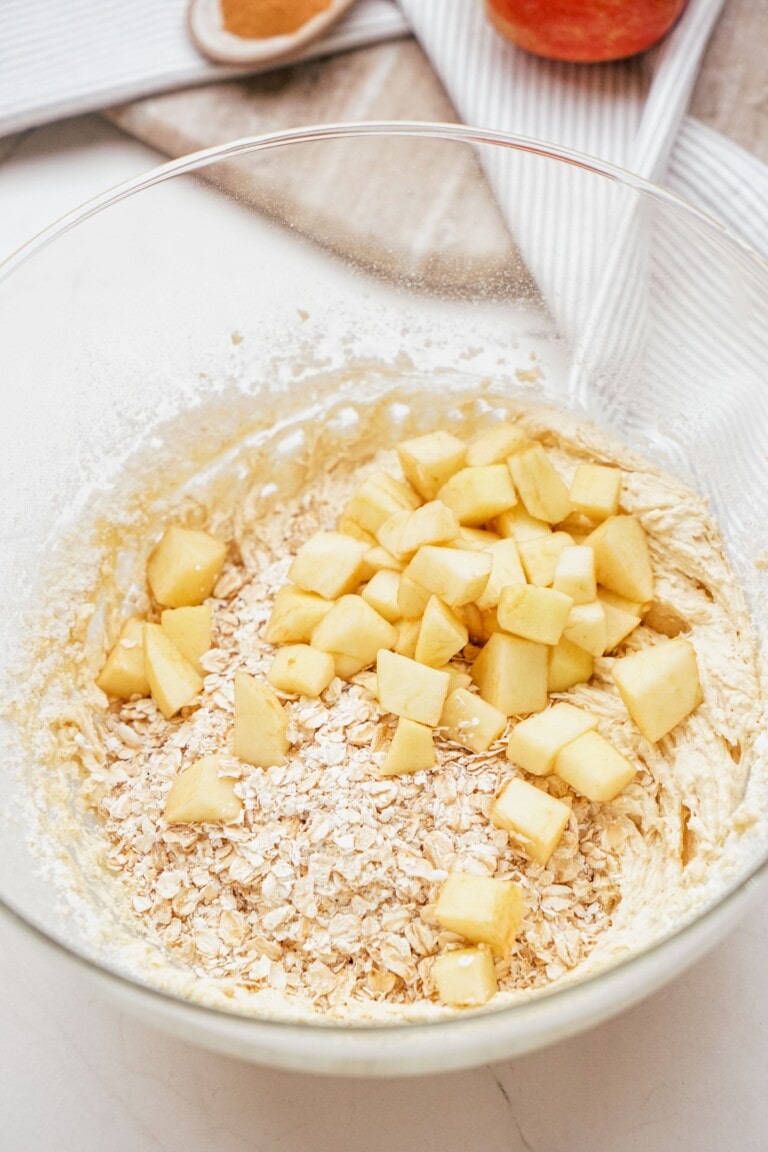 diced apples added to cookie dough