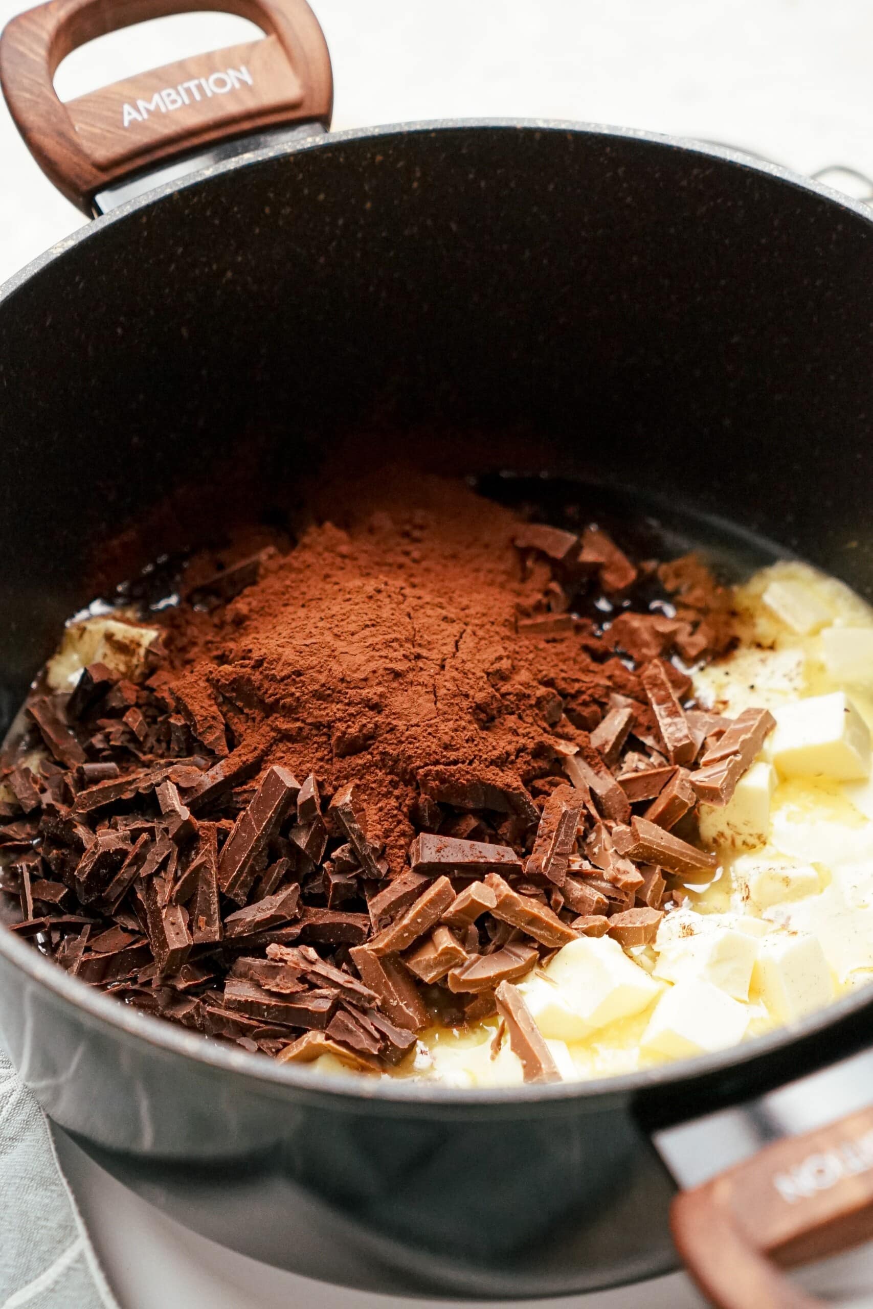 brownie ingredients in a pot