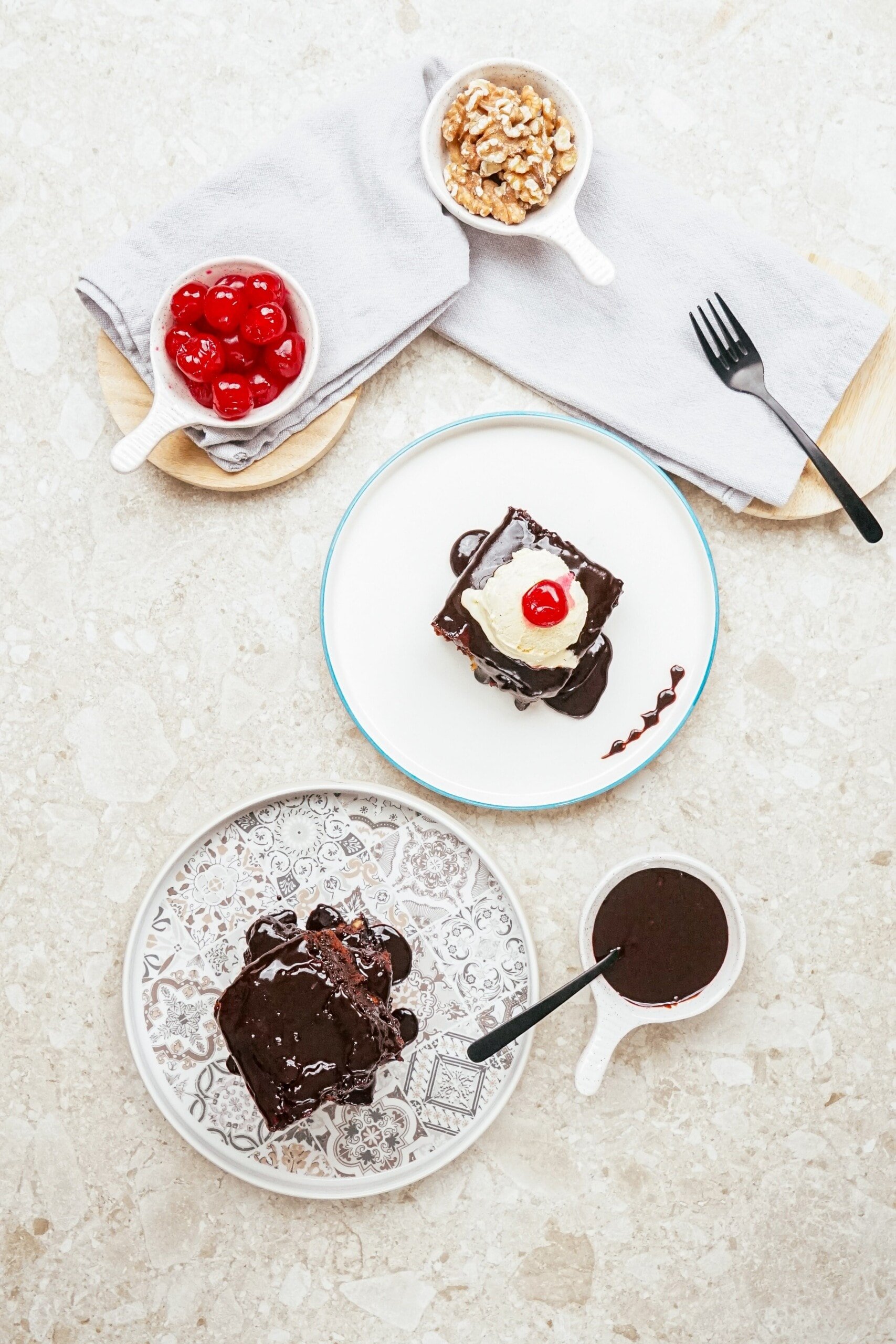 hot fudge brownie on a tablescape