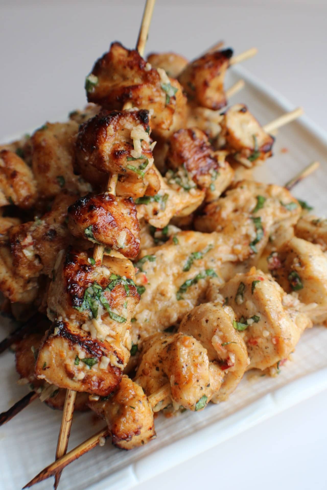 chicken skewers on a plate