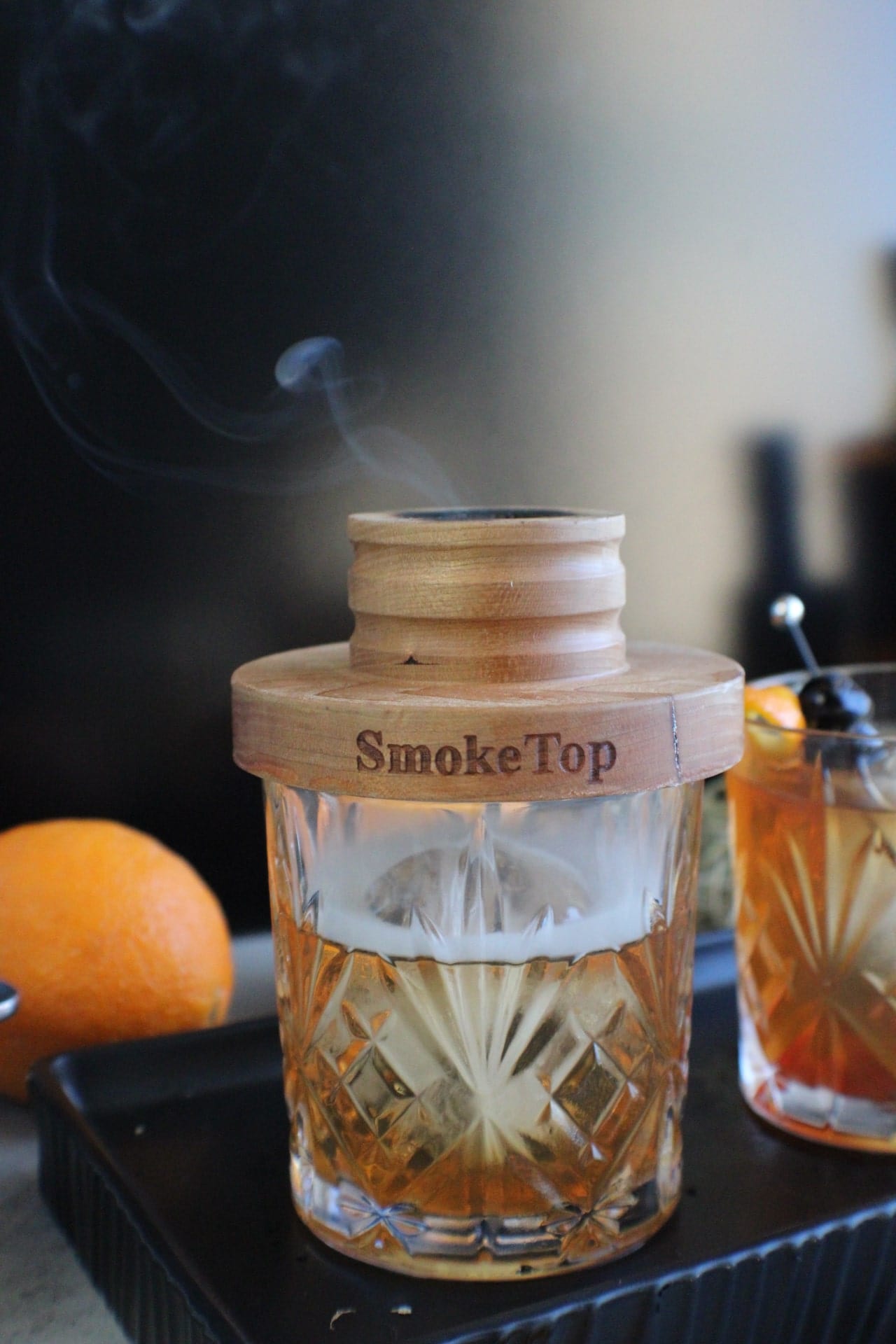 Smoke top smoker on top of glass