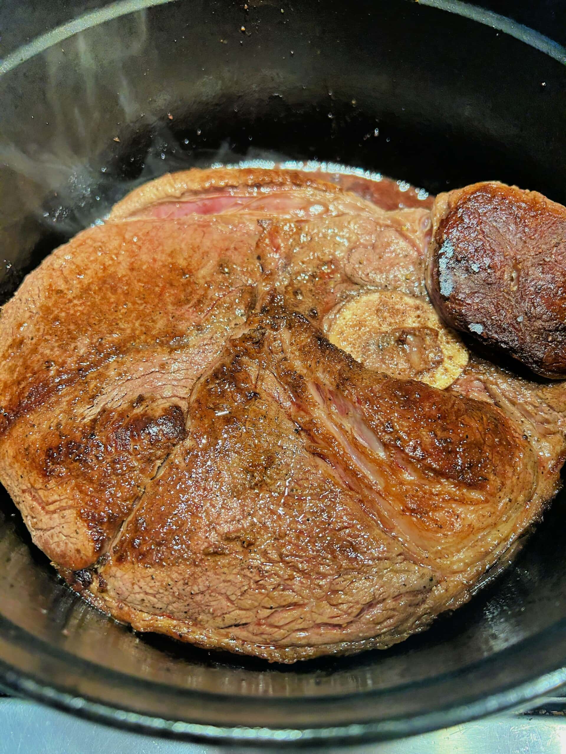 roast added to the Dutch oven pot