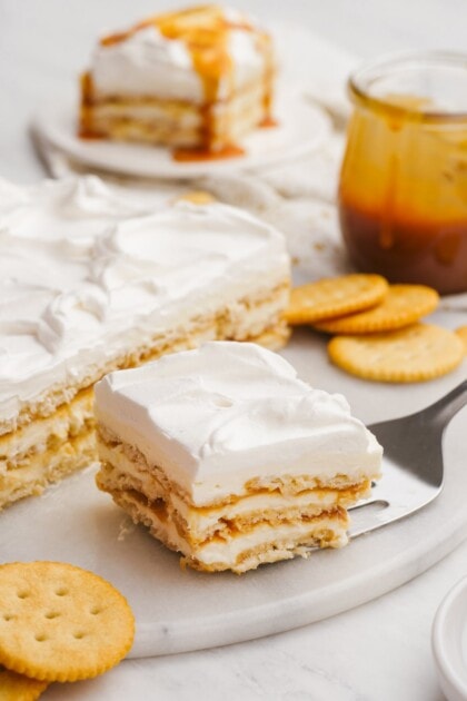 Ritz Cracker Salted Caramel Icebox Cake - Lauren's Latest