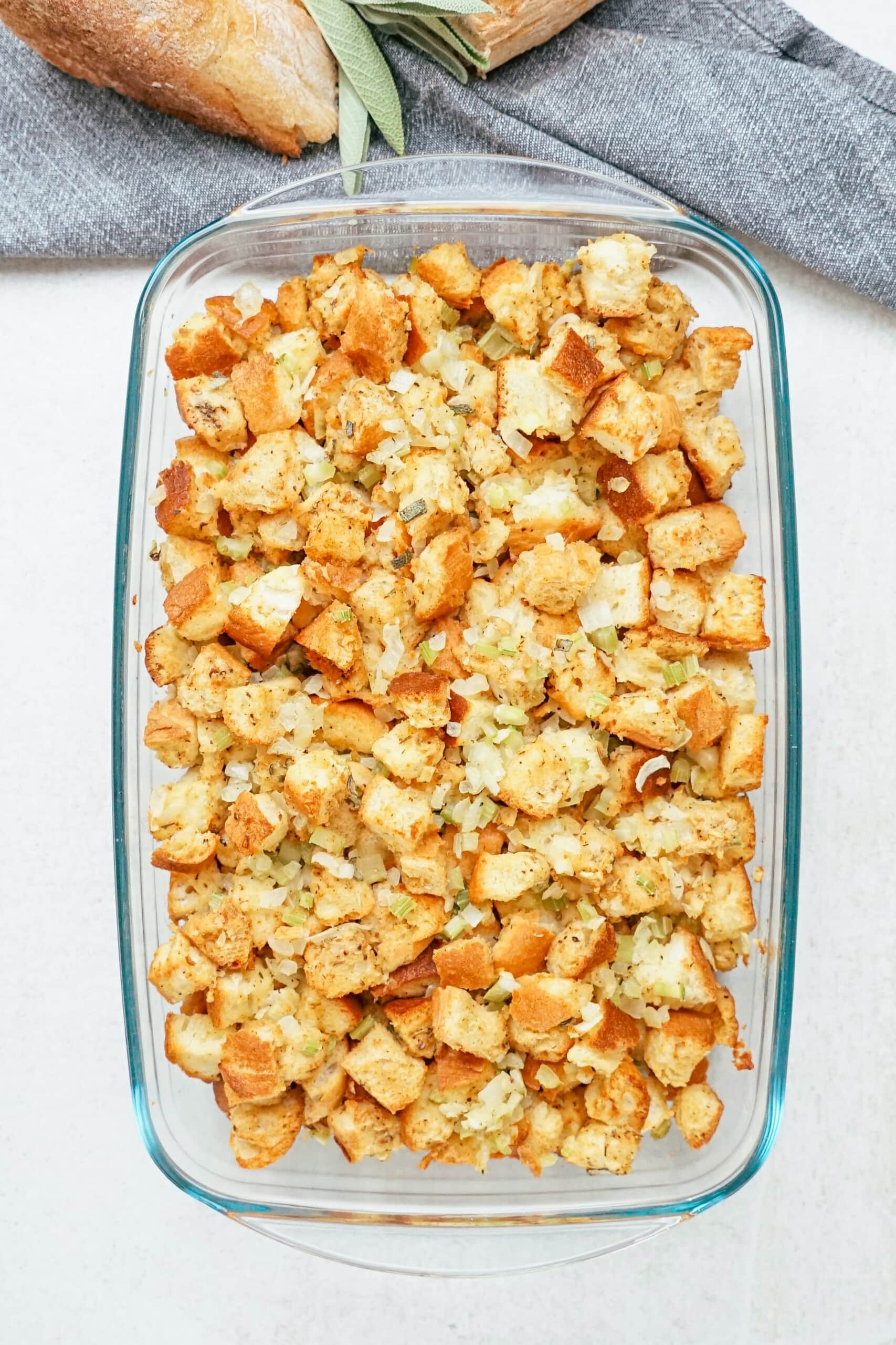 baked stuffing in a casserole dish