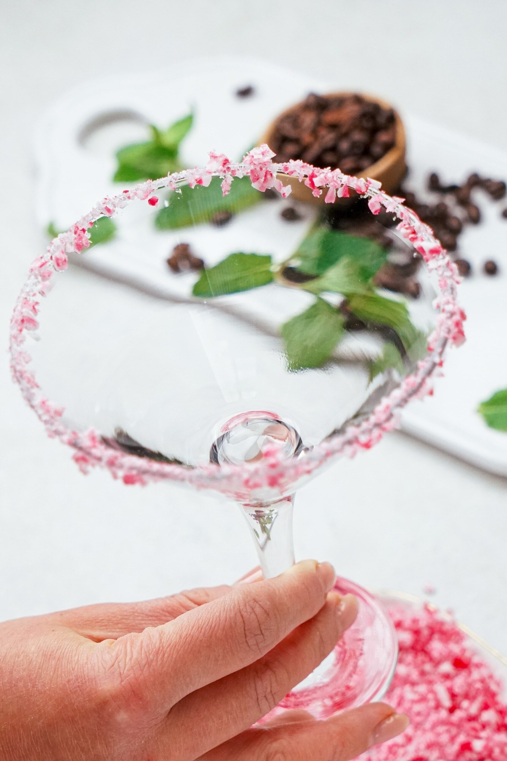 candy cane rimmed martini glass