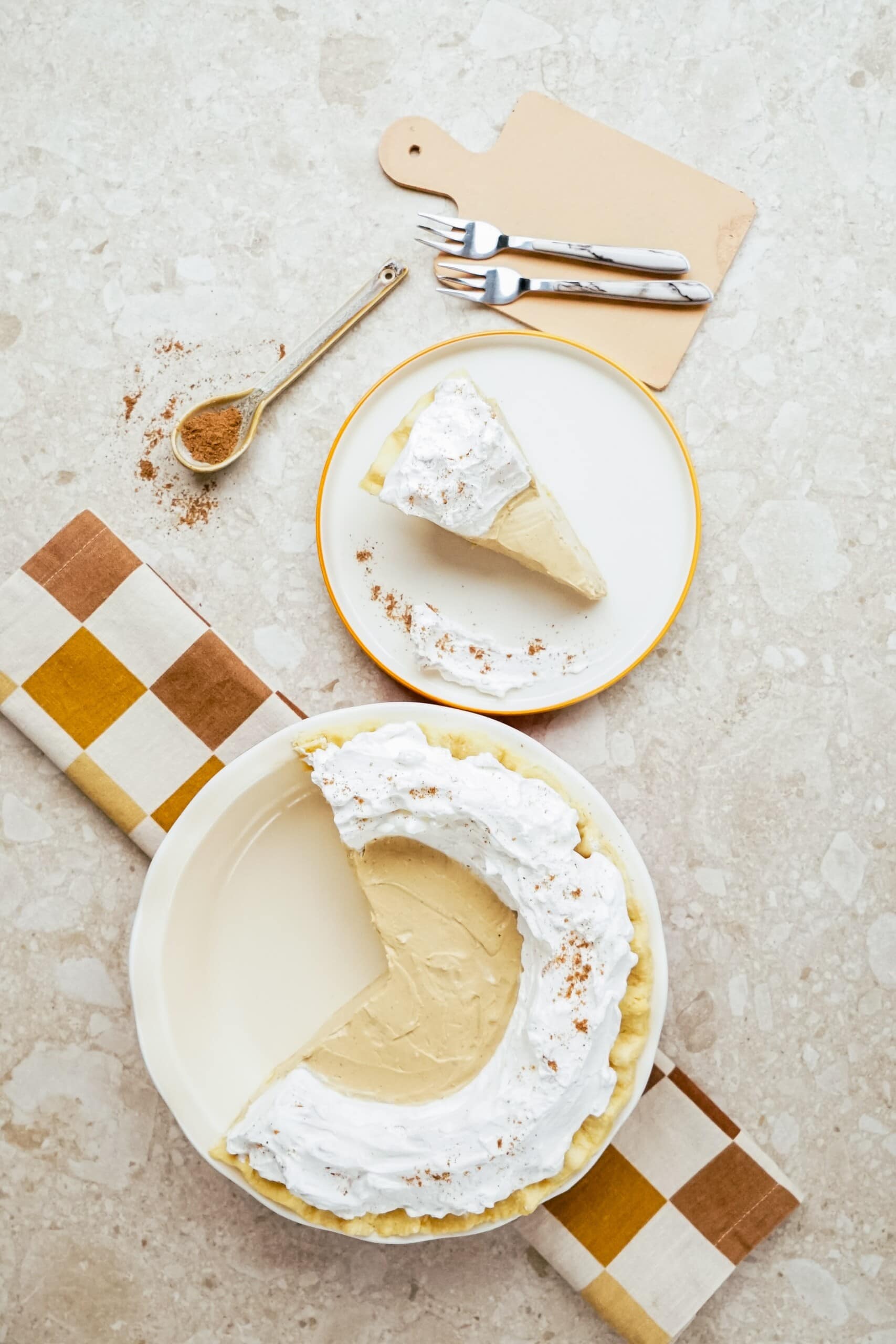 gingerbread cream pie on a tablescape 