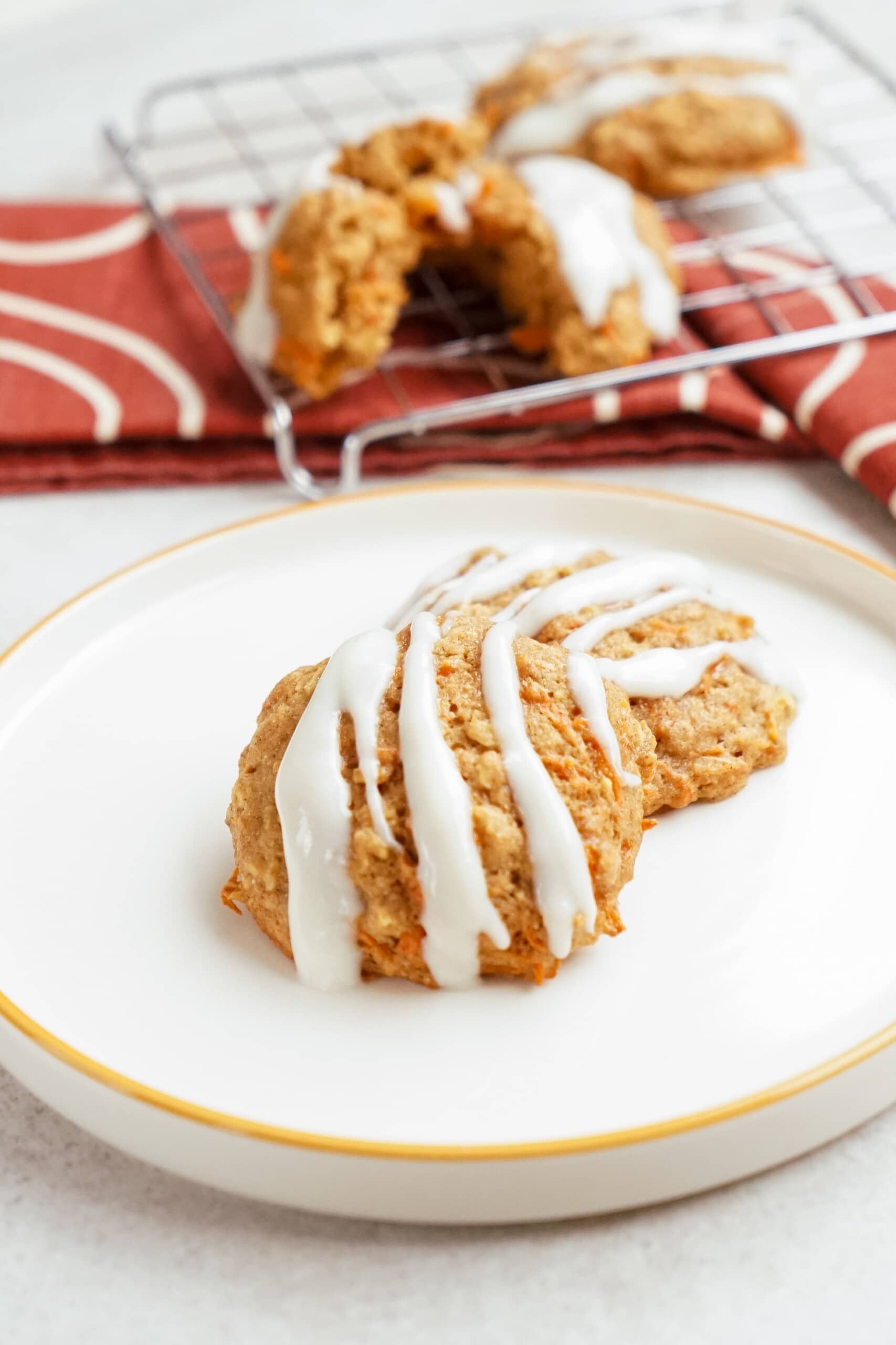 carrot oatmeal breakfast cookies on a plate and tablescape