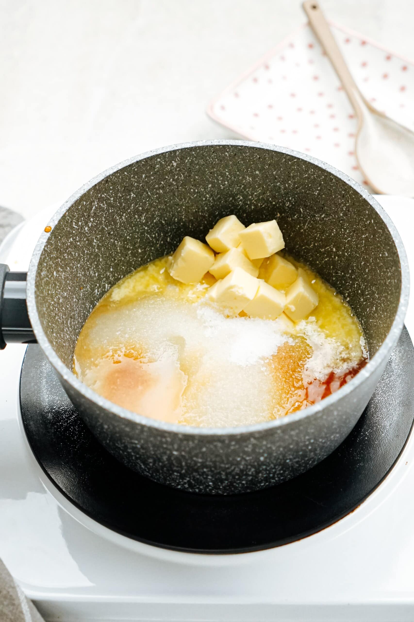 lemon glaze ingredients in a sauce pan